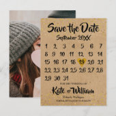Carte Postale Faire-part Rustic Kraft Boho Calendrier Enregistrer la date P (Devant / Derrière)