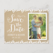 Carte Postale Faire-part Rustic Kraft et dentelle photo du Mariage Enregist (Devant)