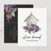 CARTE POSTALE FAIRE-PART RUSTIC KRAFT FLORAL BIRD HOUSE MOUVEMENT D'ADRESSE (Devant / Derrière)