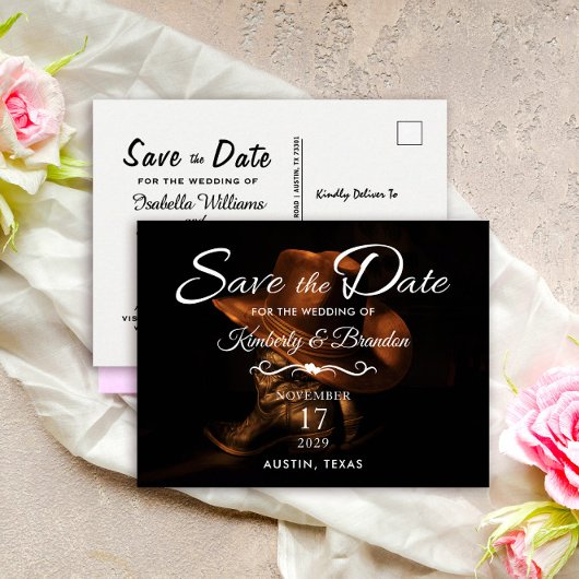 Carte Postale Faire-part Rustic Leather Cowboy Boots Save the Date Wedding