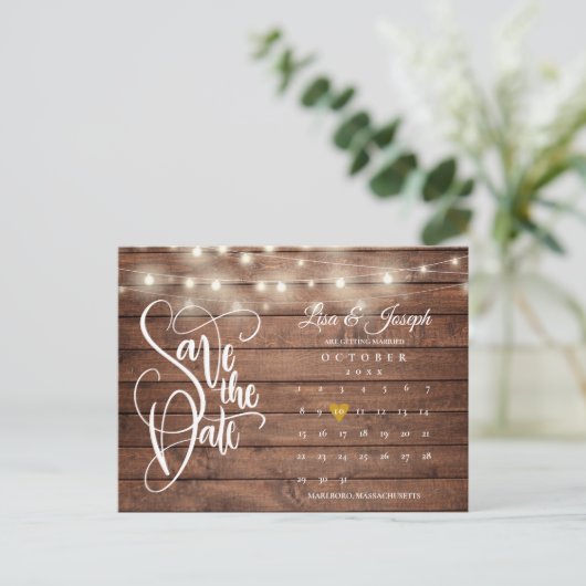 Carte Postale Faire-part Rustic Lights Calendar QR Code Photo Enregistrer l (Debout devant)