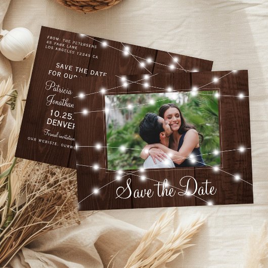 Carte Postale Faire-part Rustic lights country barn wedding save the date