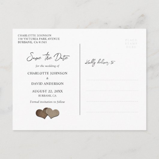 Carte Postale Faire-part Rustic Mariage Photo Enregistrer La Date (Dos)