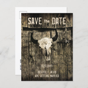 Carte Postale Faire-part Rustic Mariage Western Bull Skull Enregistrer La D