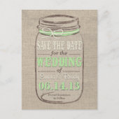 Carte Postale Faire-part Rustic Mason Jar Enregistrer la date Vert clair (Devant)