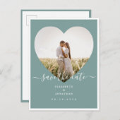 Carte Postale Faire-part Rustic Mint Green Photo Mariage Enregistrer La Dat (Devant / Derrière)