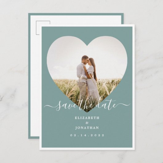 Carte Postale Faire-part Rustic Mint Green Photo Mariage Enregistrer La Dat (Devant / Derrière)
