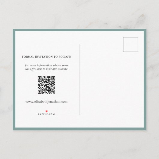Carte Postale Faire-part Rustic Mint Green Photo Mariage Enregistrer La Dat (Dos)