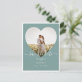 Carte Postale Faire-part Rustic Mint Green Photo Mariage Enregistrer La Dat (Debout devant)