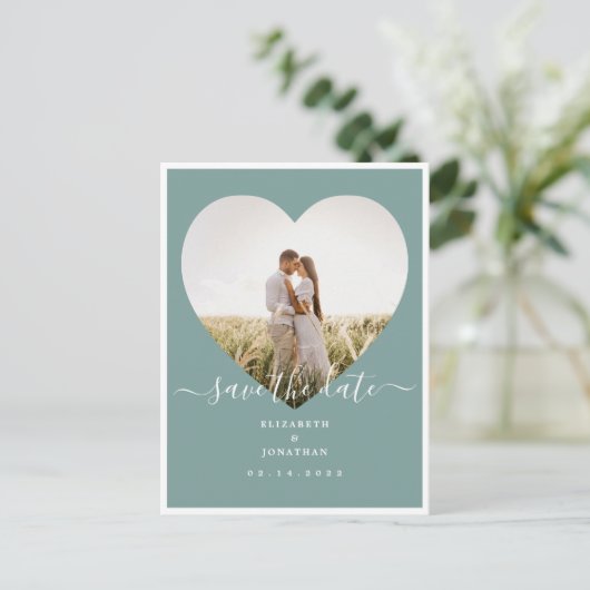 Carte Postale Faire-part Rustic Mint Green Photo Mariage Enregistrer La Dat (Debout devant)