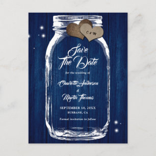 Carte Postale Faire-part Rustic Navy Blue Mason Jar Mariage Enregistrer La 