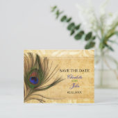Carte Postale Faire-part Rustic Peacock Mariage en plume enregistrer la dat (Debout devant)