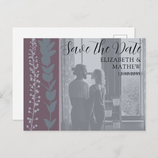 Carte Postale Faire-part Rustic Photo & Foliage Enregistrer la date Mariage (Devant / Derrière)