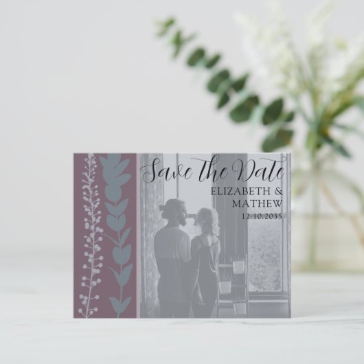 Carte Postale Faire-part Rustic Photo & Foliage Enregistrer la date Mariage (Debout devant)