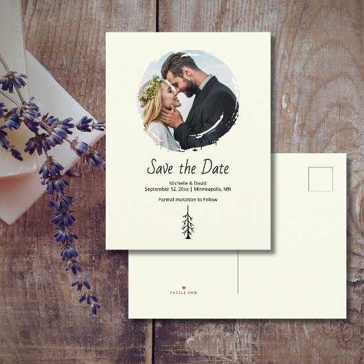 Carte Postale Faire-part Rustic Pine Tree Boho Ivory Wedding
