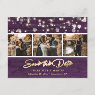 Carte Postale Faire-part Rustic Purple Gold Mariage Photo Enregistrer La Da