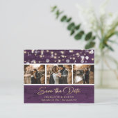 Carte Postale Faire-part Rustic Purple Gold Mariage Photo Enregistrer La Da (Debout devant)