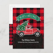 Carte Postale Faire-part Rustic Red Truck Joyeux Noël vacances Moving (Devant / Derrière)