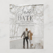 Carte Postale Faire-part Rustic Silver Grey Script Photo Enregistrer la dat (Devant)