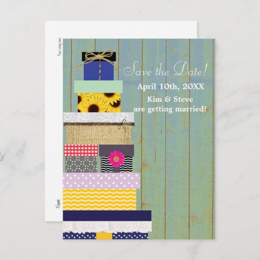 Carte Postale Faire-part Rustic Stackable Cadeaux Pays Date d'enregistremen (Devant / Derrière)