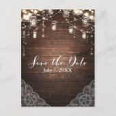 Carte Postale Faire-part Rustic String Lights Mason Jars Lace Enregistrer l (Devant)
