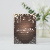 Carte Postale Faire-part Rustic String Lights Mason Jars Lace Enregistrer l (Debout devant)