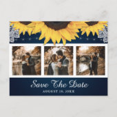 Carte Postale Faire-part Rustic Sunflower Navy Mariage Photo Enregistrer la (Devant)