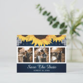 Carte Postale Faire-part Rustic Sunflower Navy Mariage Photo Enregistrer la (Debout devant)