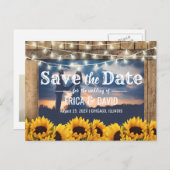 Carte Postale Faire-part Rustic Sunflower String Lights Photo Enregistrer l (Devant / Derrière)