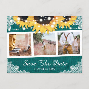 Carte Postale Faire-part Rustic Teal Sunflower