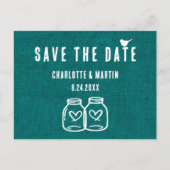 Carte Postale Faire-part Rustic Turquoise Burlap Wedding Enregistrer La Dat (Devant)