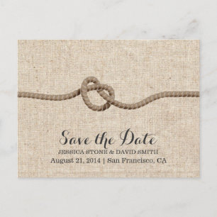Carte Postale Faire-part Rustic Twine Knot Burlap Enregistrer la date