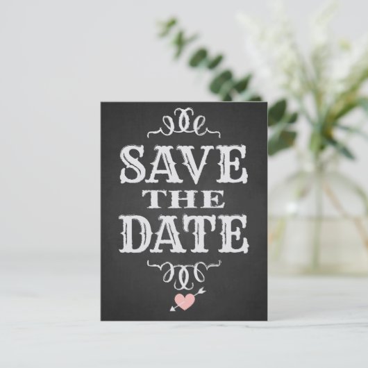 Carte Postale Faire-part Rustic Western Chalkboard Enregistrer la date Cart (Debout devant)