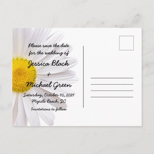 Carte Postale Faire-part Rustic White Daisy Wood Photo Mariage Enregistrer  (Dos)