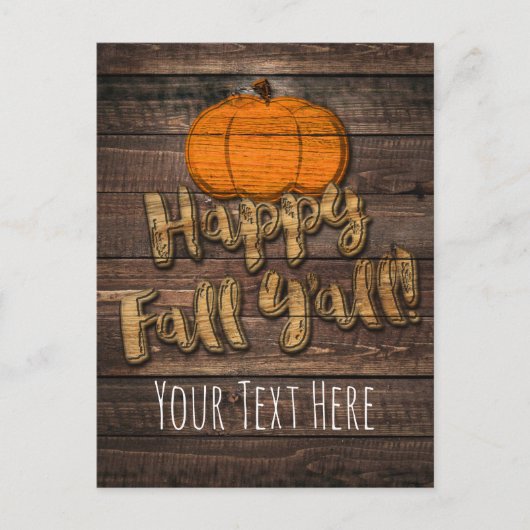 Carte Postale Faire-part Rustic Wood Citrouille Happy Fall Y'all Fall Greet (Devant)