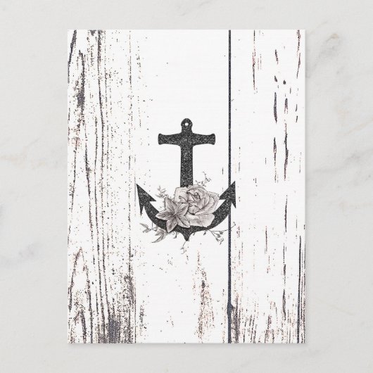 Carte Postale Faire-part Rustic Wood Coastal Beach Ancre Enregistrer la dat (Devant)