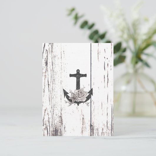 Carte Postale Faire-part Rustic Wood Coastal Beach Ancre Enregistrer la dat (Debout devant)