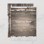 Carte Postale Faire-part Rustic Wood dentelle Twine Grange Mariage Enregist (Devant / Derrière)