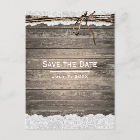 Carte Postale Faire-part Rustic Wood dentelle Twine Grange Mariage Enregist (Devant)