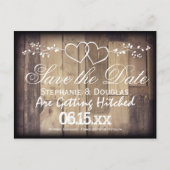 Carte Postale Faire-part Rustic Wood Double Hearts Enregistrer la date Cart (Devant)