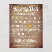 Carte Postale Faire-part Rustic Wood Gold Love Heart Calendrier Enregistrer (Devant)
