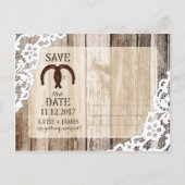 Carte Postale Faire-part Rustic Wood Lace Horseshoe Pays Enregistrer la dat (Dos)