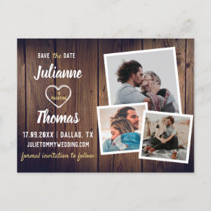 Carte Postale Faire-part Rustic Wood Photo Collage Budget Mariage