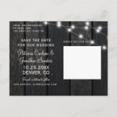 Carte Postale Faire-part Rustic wood string lights barn save date wedding (Dos)