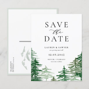Carte Postale Faire-part Rustique aquarelle Forêt de bois Enregistrer la da