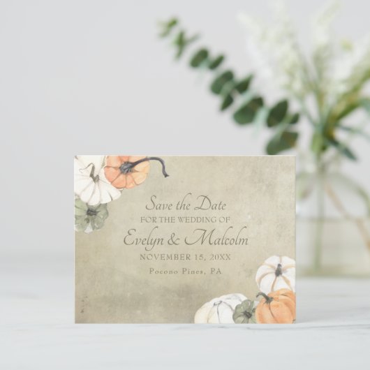 Carte Postale Faire-part Rustique Automne Mariage d'automne Enregistrer la  (Debout devant)