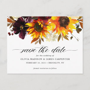 Carte Postale Faire-part Rustique automne tournesol floral mariage Enregist