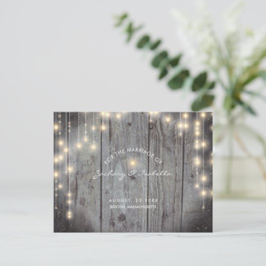 Carte Postale Faire-part Rustique avec lumières Enregistrer la date (Debout devant)