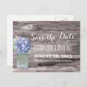 Carte Postale Faire-part Rustique Blue Hydrangea Mason Jar Bois Enregistrer (Devant / Derrière)