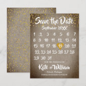 Carte Postale Faire-part Rustique Boho Gold Love Heart Calendrier Enregistr (Devant / Derrière)